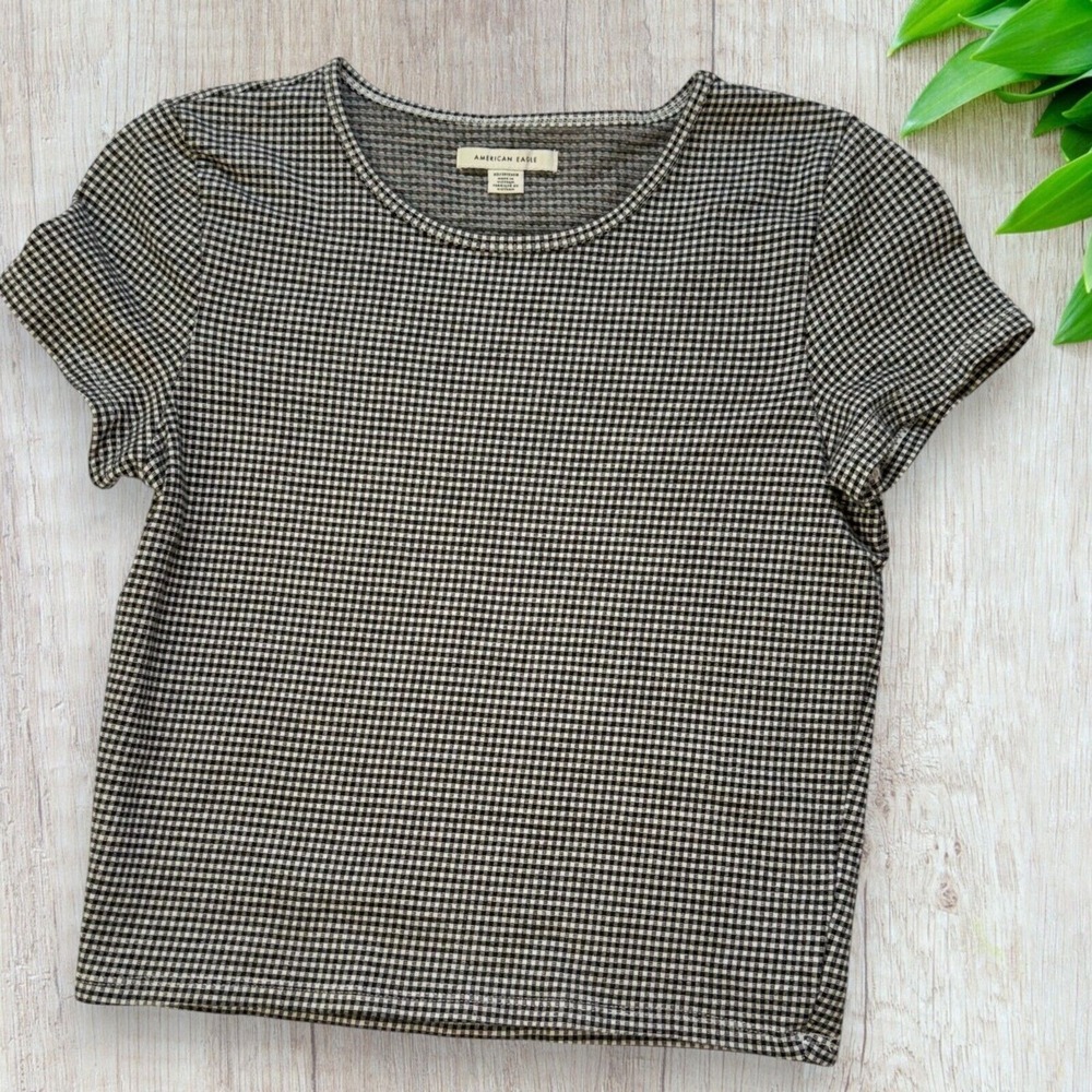 American Eagle Womens Gingham Checked Crop Top - Size XS - Black and White